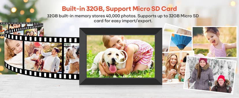 BIGASUO Digital Picture Frame, 10.1" Frameo Digital Frame WiFi with 32GB Memory, 1280x800 IPS Touch Screen, Send Photos/Videos from Your Phone Anywhere, Photo Gifts for Parents and Grandparents