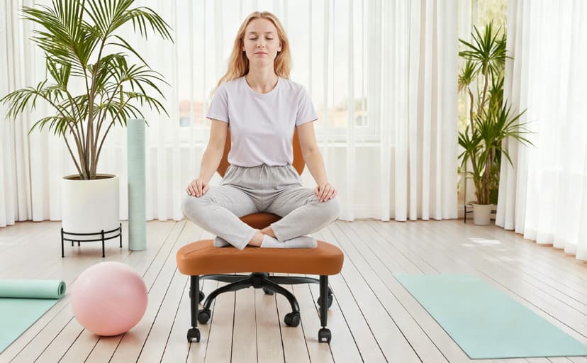 Shahoo Ergonomic Cross Legged Office Chair with Wheels - Adjustable Height Kneeling Meditation Chairs for ADHD, Yoga & Desk Work - Wide Criss Cross Seat with Lumbar Support, (Faux PU,Brown)