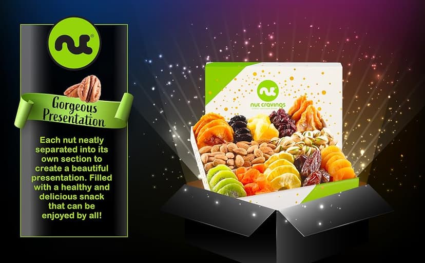 in White Gold Box Food Arrangement, Healthy Snack Care Package, Kosher NUT CRAVINGS - Dried Fruit & Mixed Nuts Gift Basket (12 Assortments) B07K8RCCB9