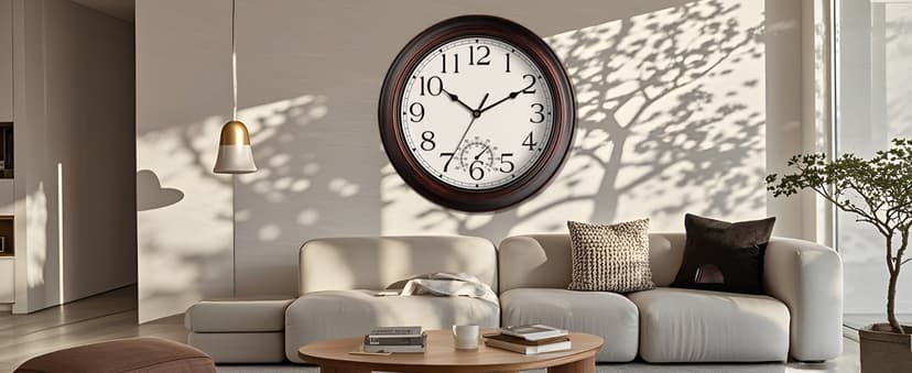 KECYET 8.5 Inch Outdoor Wall Clock with Thermometers, Vintage Silent Wall Clocks Battery Operated, Retro Non-Ticking Clock Decorative for Living Room, Patio, Kitchen, Office, Bathroom, Bedroom(Bronze)