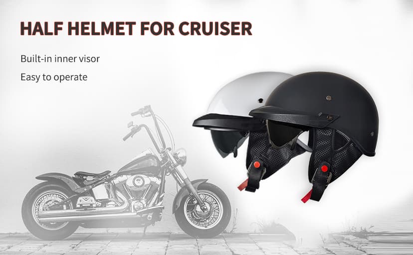 Motorcycle Half Helmet with Sun Visor Motorcycle Helmets for Men Women Helmet for Adult Scooter ATV Cruiser DOT Approved