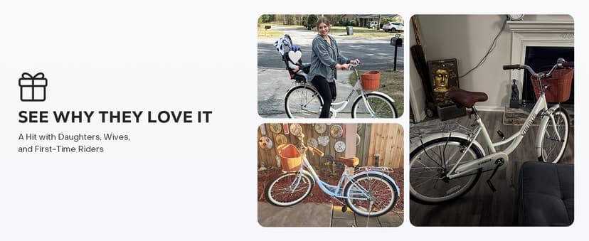 VIRIBUS Beach Cruiser Bike for Women, Single Speed Womens Bike with Basket & Rack 24 26 inch, Retro Step Through Cruiser Bicycle for Petite Short Women Female Ladies City Commuter, 330 lb.