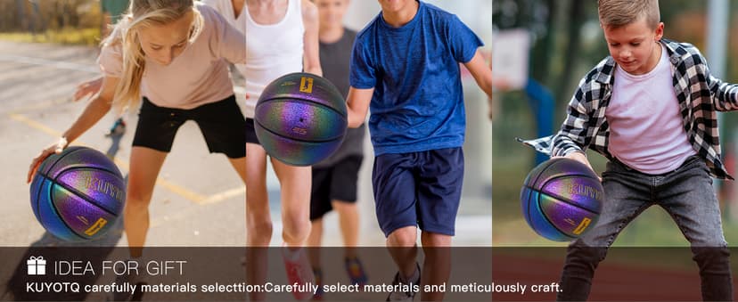 KUYOTQ Kids Youth Women Basketball - Shiny Purple Leather Size 3/4/5/6 - 22/25.5/27.5/28.5" Dazzle Textured Basketball for Boys and Girls (Deflated, Without Pump)