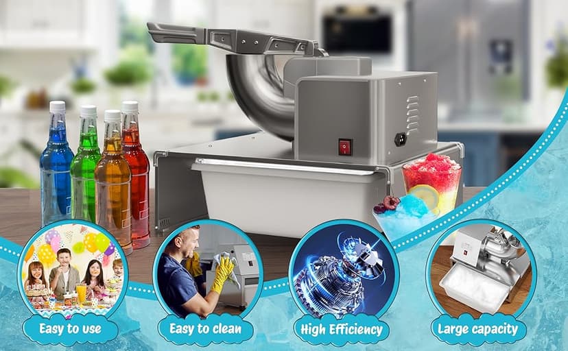VALONDINO Snow Cone Machine Shaved Ice, 500LB/H Commercial Ice Crusher Shaved Ice Machine Fluffy, 300W Industrial Commercial Big Ice Shaving Machine for Snow Cones for Home Party