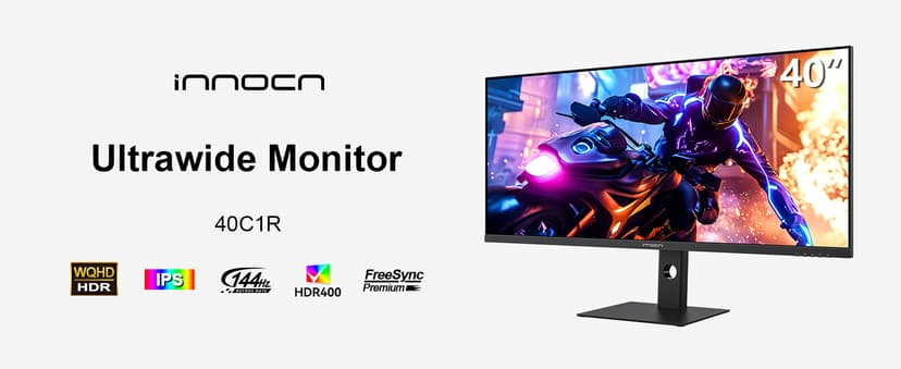 INNOCN 40C1R Ultrawide Monitor 40" WQHD 3440 x 1440p 144Hz FreeSync Premium HDR400 21:9 Computer Display 95% DCI-P3 500Nits IPS USB Type-C HDMI Tilt/Height Adjustable, Mountable