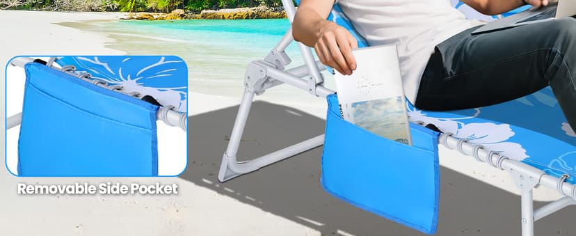 KingSom Sun Tanning Chair with Face Hole,Beach Lounge Chair with Folding Side Table,6-Position Recliner Chaise Lounge Chair,Pool Lounge Chair Outdoor Lay Flat with Pillow & Pocket,Max 350lbs-White