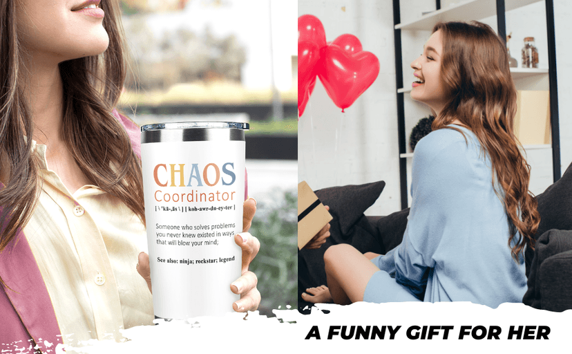 Thank You Gifts for Women, Boss Lady, Coworkers, Manager, Office, Teacher, Nurse, Mom, Her - Chaos Coordinator Gift Ideas - Valentines, Birthday Drinking Cup - 20 Oz Stainless Steel Tumbler