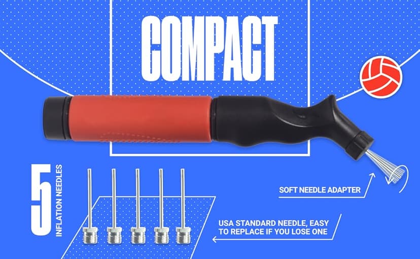 SPORTBIT Ball Pump for Sports Balls - Push & Pull Inflating System - Hand Pump for All Exercise Balls - Volleyball Pump, Basketball Inflator, Football & Soccer Ball Air Pump - Goes with 5 Needles Set
