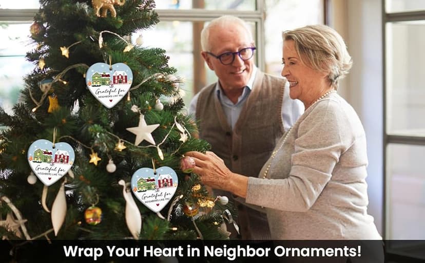Neighbor Gifts Christmas Ornaments 2025 - Birthday Gifts for Neighbors, Friends, Women, Men, The Neighbors Favor, Christmas Tree Decorations Heart-Shaped Ceramic Ornament