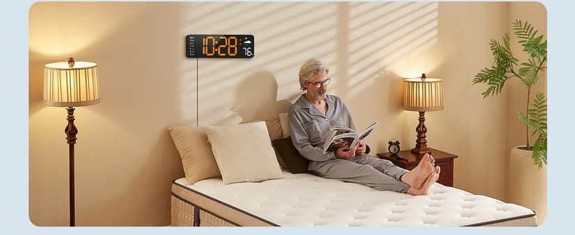 Digital Wall Clock, Digital Clock Large Display with Remote Control, Corded LED Alarm Clocks with Date, Week, Temp, Humidity, Auto DST, Countdown, for Living Room Bedroom Classroom Office (Blue)