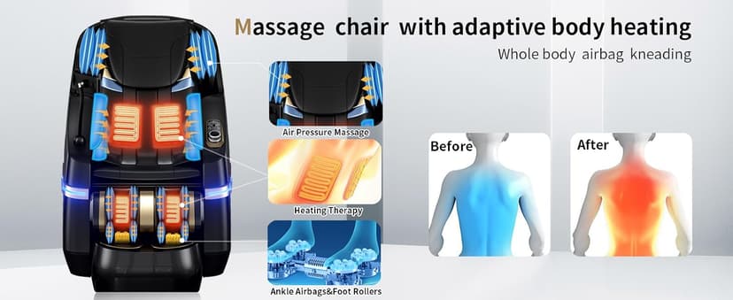 Full Body Zero Gravity Massage Chair, 51'' SL Track with 3 Levels Zero Gravity & Body Scan, 20 Auto Massage Programs, 3D Shiatsu Deep Tissue Massage, Foot Rollers, Airbag, Heating, Yoga Stretch