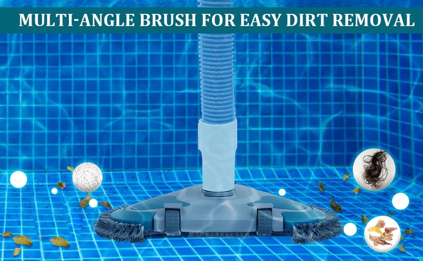 Upgrade Pro Weighted Triangular Pool Rotative Vacuum Head with Brush & EZ Clip Handle - for Cleaning Surface Safe on Vinyl Lined Pools