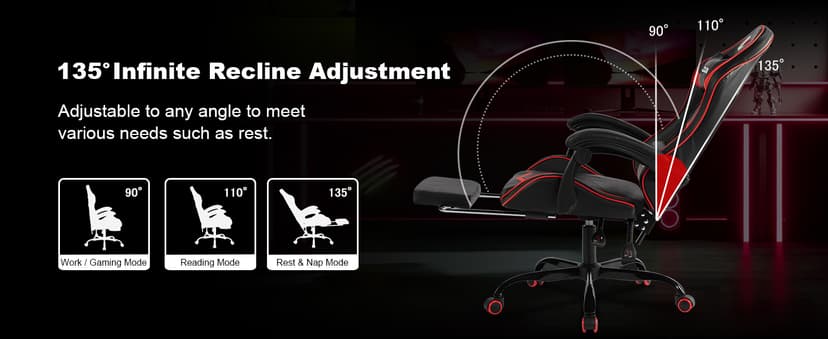Ergonomic Gaming Chair for Adults, Reclining Computer Office Desk Chair with Footrest, Pocket Spring Cushion,Linkage Armrests, Lumbar Support & Headrest, Heavy-Duty Enlarged Metal Base,Red
