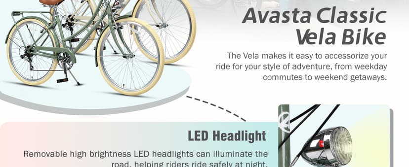 AVASTA Vela Hybrid Bike for Adult Women Female Lightweight Step Through 26 Inch High Tensile Steel Frame City Commuter Comfort Lady Bicycle, 6-Speed, Multiple Colors