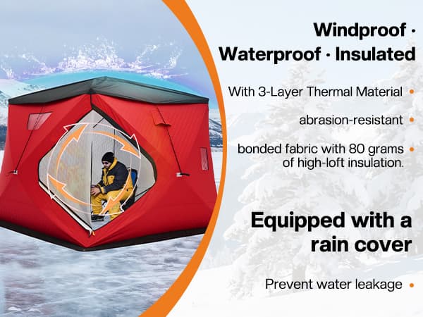 Albott Insulated Pop-Up Ice Fishing Tent, Ice Shanty with Oxford Fabric, Waterproof Rain Cover, Chimney Vent, Anchors, Ropes, Carry Bag, Insulated Large Fishing Area