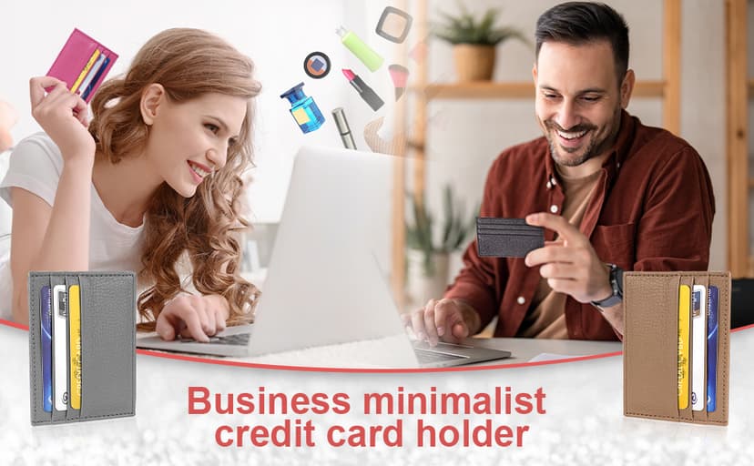 URAQT Credit Card Holder Wallet, RFID Blocking Leather Ultra Slim Wallet, Thin Minimalist Credit Card Case Card Protector, Front Pocket Wallets for Men, Women - 6 Card Slots and 1 Pockets (Black)