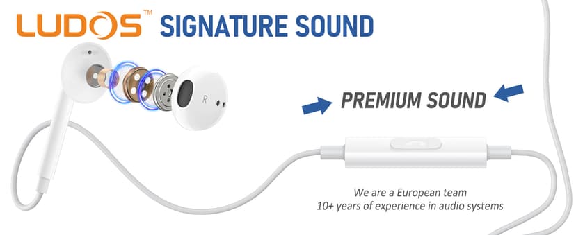 LUDOS ZENITH Wired Earbuds in-Ear Headphones, 2 Years Warranty, Earphones with Microphone, Corded for 3.5mm Jack Ear Buds for iPhone, Samsung, Computer, Laptop, Kids, School Students, Women, Small Ear