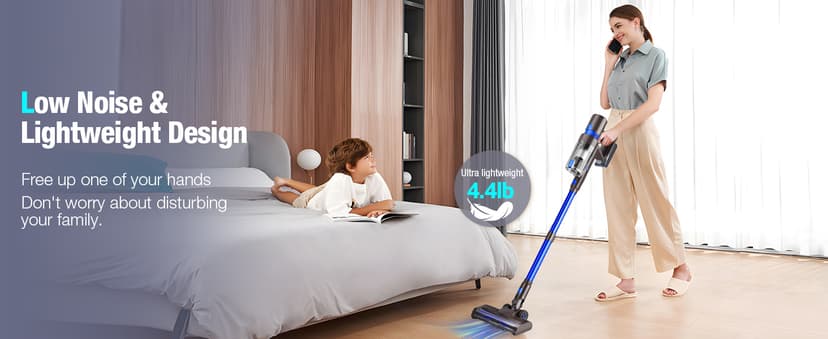 Cordless Vacuum Cleaner, 550W 45KPA 50Min Vacuum Cleaners for Home, Self-Standing Stick Vacuum with Touch Screen, 3 Power Modes, Rechargeable Battery, Handheld Vacuum for Pet Hair/Carpet/Floor