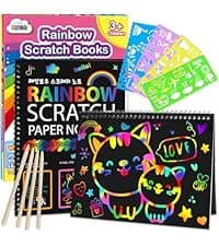 ZMLM Scratch Paper Art-Crafts Gift: 2 Pack Rainbow Notebooks Supplies Toys Easter Basket Stuffers for 3 4 5 6 7 8 9 10 Years Old Girls and Boys Kids Birthday Party Games (Pink)