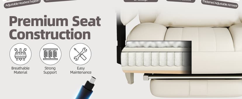Massage Office Chair with Heat - 6 Points Vibration 400LBS Leather Reclining Office Chair with Lumbar Pillow, Adjust Headrest and Armrest, Executive Desk Chair for Home Office, Beige