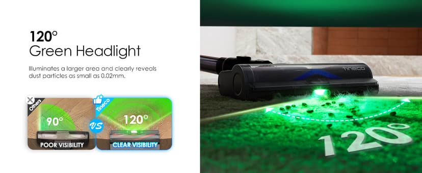 Tineco Pure ONE S50 Pro Cordless Stick Vacuum Cleaner, 200AW Powerful Suction, Zero Tangle Brush, 95Min Runtime, 180° Foldable Tube, 120° Green Light, Easily Tackles Large Debris Stick Vacuum