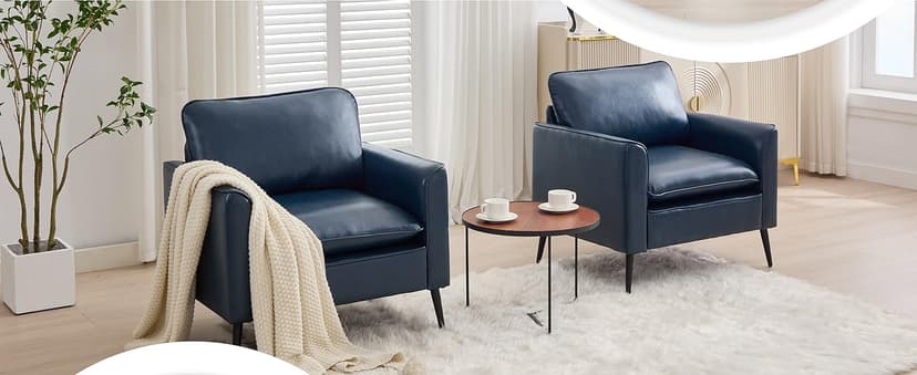 TYBOATLE Accent Chairs Set of 2, Faux Leather Chairs, Mid Century Modern Comfy Living Room Chairs, Cozy Office Reading Chair, Reception Armchairs for Living Room, Waiting Room, Bedroom (Blue)