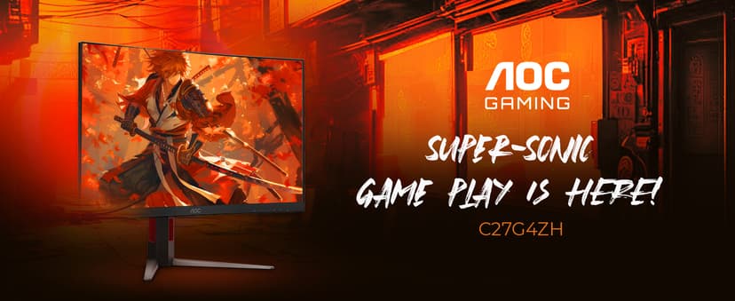 AOC 27" Curved Gaming Monitor, FHD 1080p, 280Hz (DP) 240Hz (HDMI), 0.3ms MPRT, VA Panel 1500R, AMD FreeSync Premium, HDR Ready, Height Adjustable, DisplayPort HDMI C27G4ZH
