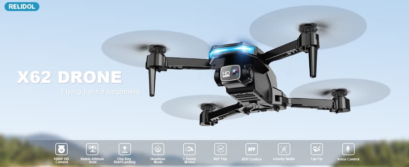 Drone with 1080P Camera - Foldable Remote Control Quadcopter with Gesture Control, 3D Flip, One Key Start, Emergency Stop, 2 Batteries, Easier to use, Toy for Adult Beginners, Black&Blue