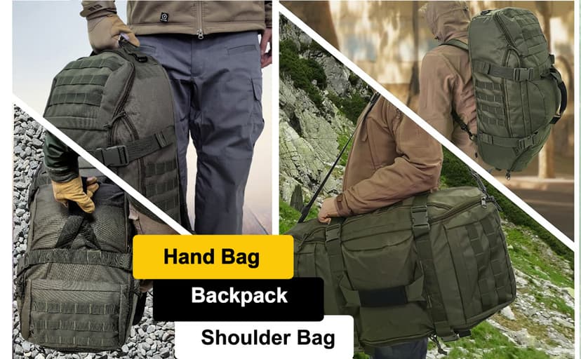 Hannibal Tactical 65L Large Duffle Bag, 3-in-1 Tactical Backpack MOLLE Pack for Sports, Gym, Outdoor, Olive Green
