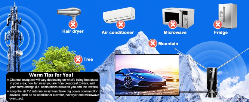 HIDB Indoor TV Antenna - Ultra HD 4K/1080p Digital TV Antennas for Local Channels, Enhanced Rabbit Ear Design with Smart Signal Booster, Works with All Smart TVs, Easy Setup, No Monthly Fees!