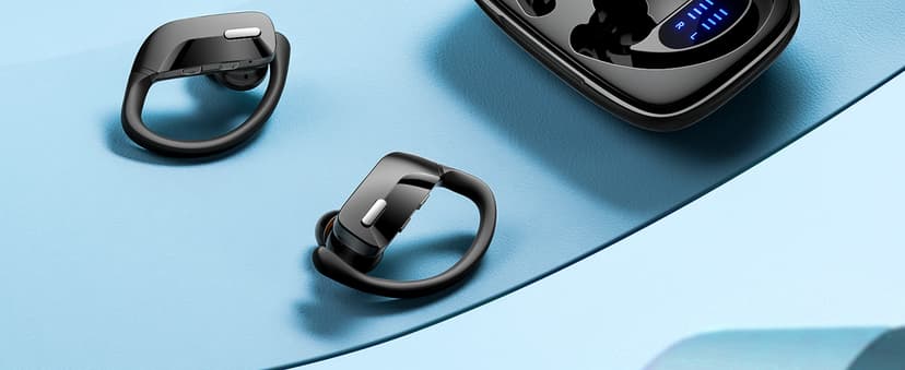 occiam Sport Wireless Earbuds Bluetooth Headphones 80hrs Playtime Deep Bass Ear Buds with Earhook Noise Cancelling Mic Waterproof Earphones for Workout Running Black