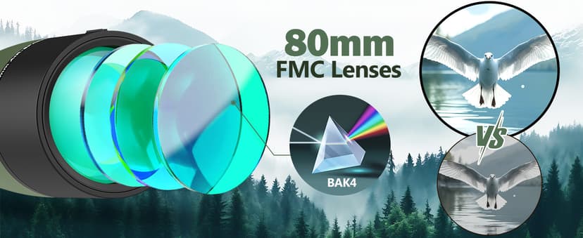 Gosky Flagship DiamondEdge 20-60x80 Spotting Scope with Tripod, Carrying Bag and Quick Phone Holder - BAK4 High Definition Waterproof Spotter Scope for Bird Watching Wildlife observing,Green