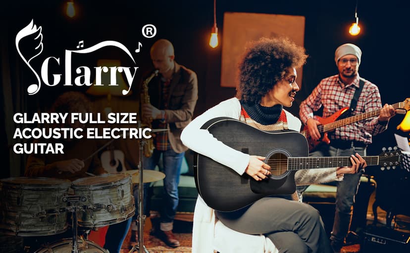 GLARRY Full Size 6 Strings Acoustic Electric Guitar Beginner Kit, Cutaway 41 Inch Electric Acoustic Guitar w/Inbuilt Tuner, Bag, Strap, Picks, Strings, Basswood Guitarra, Matte Distressed Black