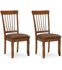 Signature Design by Ashley Berringer Dining Chairs Set of 2, Classic Wood Spindle-Back Design, Cushioned Microfiber Seat, Rustic Finish for Kitchen & Dining Room Chair, Walnut