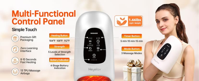 Hand Massager with Heat and Compression for Arthritis and Carpal Tunnel Relief, Finger Wrist Hand Therapy Equipment Pain Relief,Thoughtful Gifts for Women,Man(Gray)