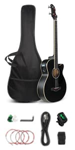 GLARRY Full Size Acoustic Electric Bass Guitar Beginner Kit w/ 15W Amp, Cutaway 4 Strings Electric Acoustic Bass Guitar w/Inbuilt Tuner, Bag, Strap, Picks, Strings, Bass Guitarra,Matte Black