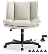 LEAGOO Office Chair with Foot Rest, Ergonomic Executive Office Chair with Arms, Reclining High Back PU Leather Comfy Swivel Computer Desk Chairs with Wheels and Lumbar Support for Home Office, Cream