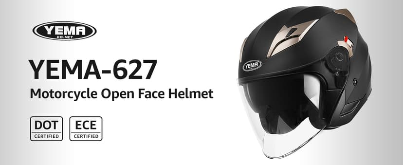 YEMA Open Face Motorcycle Helmets, DOT Approved 3/4 Moped Helmet Dual Visor Quick Release Buckle, Helmets for Adults Motorcycle Men Women Helmets for Moped Scooter Streey