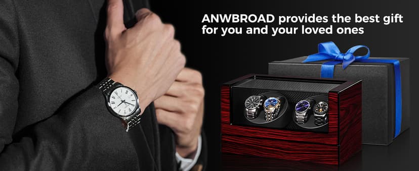 ANWBROAD ANWBROAD Watch Winders For Automatic Watches, Automatic Watch Winder Box With Led Light, Watch Turner For Automatic, 4 Watch Rotator And Super Quiet Motor And 4 Rotation Mode, UJWW011Y