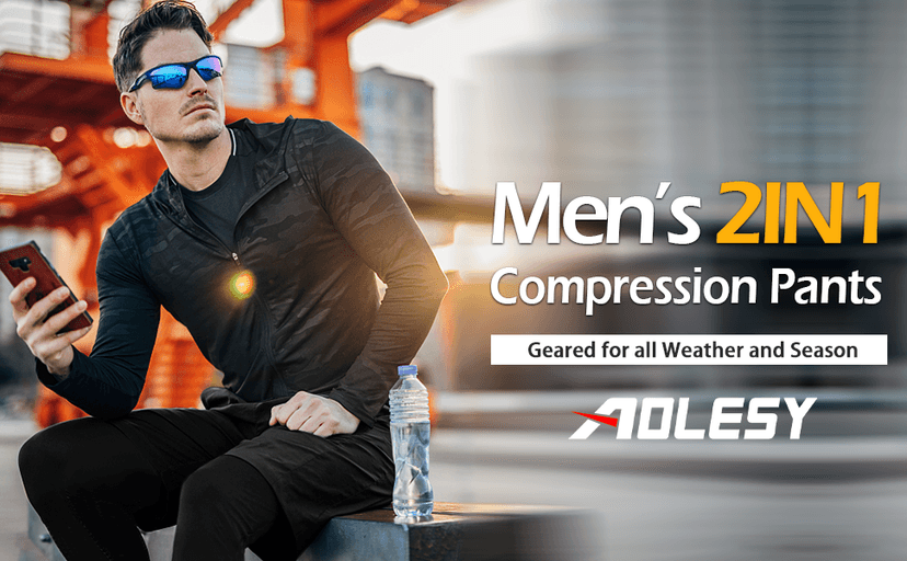 Aolesy Men's 2 in 1 Running Pants, Gym Workout Compression Pants for Men Training Athletic