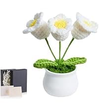 LAIDANLA Crochet Flower Potted, Pink Small Handmade Knitted Flowers Lilly of The Valley for Desk, Christmas Appreciation Birthday Gifts for Women Mom Sister Grandma Coworker Friend Teacher