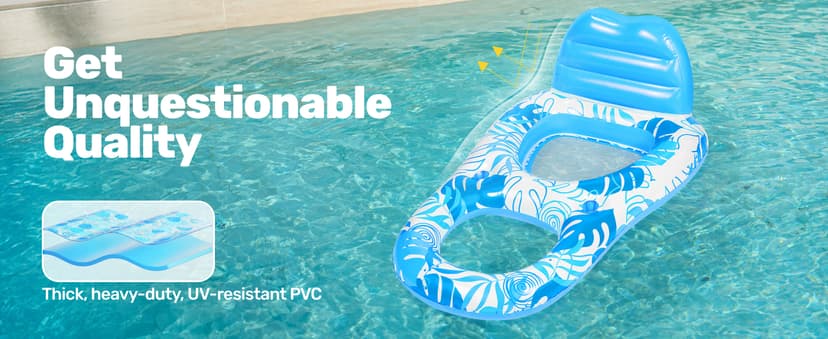 SLOOSH Inflatable Pool Floats Lounger Adult, Pool Float Lounge Raft Floaties Water Floating Recliner Chair with Cup Holders Foot Rest Swimming Floaty