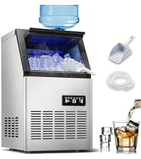 90LBS/24H Commercial Ice Maker Machine, Undercounter or Freestanding Stainless Steel Ice Machine with 25LBS Storage, 32 Cubes/Cycle, Self-Cleaning & Quiet Operation for Home, Bar, Restaurant
