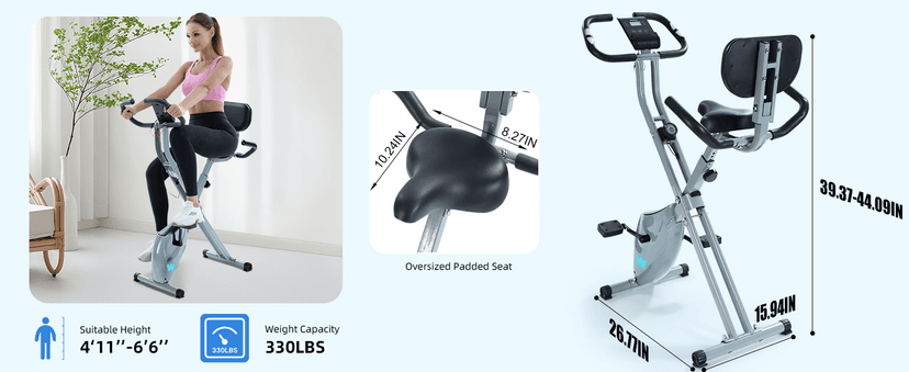 BARWING Stationary Exercise Bike for Home Workout, 5 IN 1 Foldable Indoor Cycling Bike for Seniors, 350LB Capacity, 16-Level Magnetic Resistance, Seat Backrest Adjustments