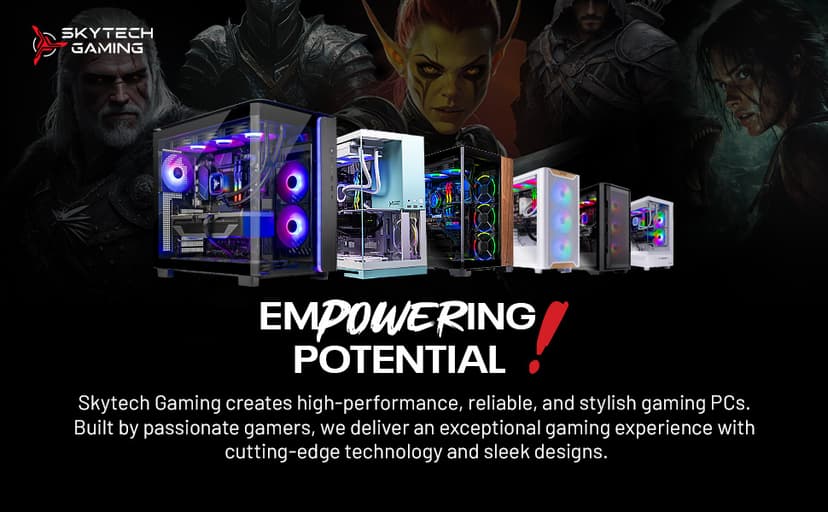 Skytech Gaming Azure 3 Desktop PC, Ryzen 7 7700 3.8 GHz (5.3GHz), NVIDIA RTX 5060, 1TB NVMe SSD, 32GB DDR5 RAM 5200 RGB, 650W Gold PSU, Wi-Fi, Win 11