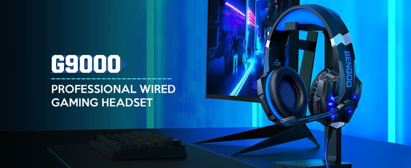 BENGOO G9000 Stereo Gaming Headset for PS4 PC Xbox One PS5 Controller, Noise Cancelling Over Ear Headphones with Mic, LED Light, 7.1 Surround Sound, Soft Memory Earmuffs for Nintendo Xbox Series X|S