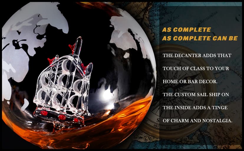 PONPUR Gifts for Men Dad Christmas, Whiskey Decanter Globe Set with 2 Ball Stones & 2 Glasses, Anniversary Birthday Gifts for Him Husband Boyfriend Brother, Cool Stuff Gift for Bourbon Scotch