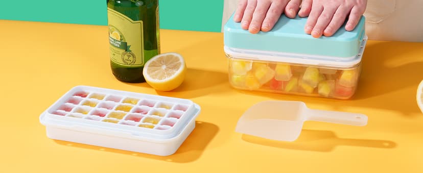 Ice Cube Tray with Lid and Bin, PHINOX 56 pcs Ice Trays for Freezer, Ice Cube Trays for Freezer with 2 trays, Container, Lid & Ice Scoop, BPA Free