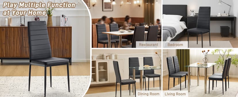 Karl home Dining Chairs Set of 4, PU Leather Balck Kitchen Chairs with Padded High Back & Foot Cap Protection for Dining Kitchen Living Room,300lbs Capacity,Space-Saving