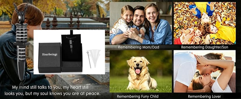 Stainless Steel Memorial Necklace Keepsake Pendant Ash Holder for Pet Human Urn Jewelry Funeral Memorial Gift with Fill Tool Hearbeingt Knife Dagger Urn Necklaces for Men Cremation Jewelry for Ashes B076WW6TZR